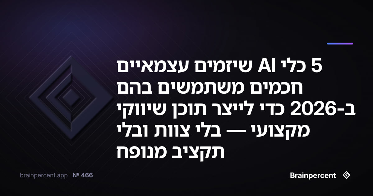 Featured image for: 5 כלי AI שיזמים עצמאיים חכמים משתמשים בהם ב-2026 כדי לייצר תוכן שיווקי מקצועי — בלי צוות ובלי תקציב מנופח
