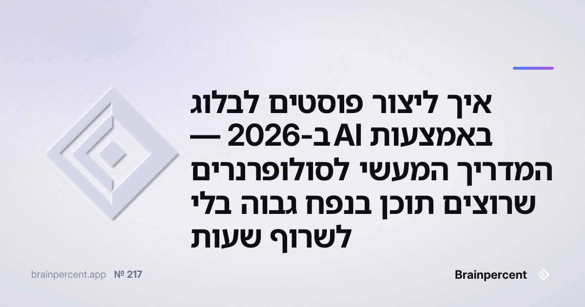 Featured image for: איך ליצור פוסטים לבלוג באמצעות AI ב-2026 — המדריך המעשי לסולופרנרים שרוצים תוכן בנפח גבוה בלי לשרוף שעות
