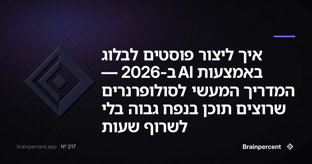 Featured image for: איך ליצור פוסטים לבלוג באמצעות AI ב-2026 — המדריך המעשי לסולופרנרים שרוצים תוכן בנפח גבוה בלי לשרוף שעות