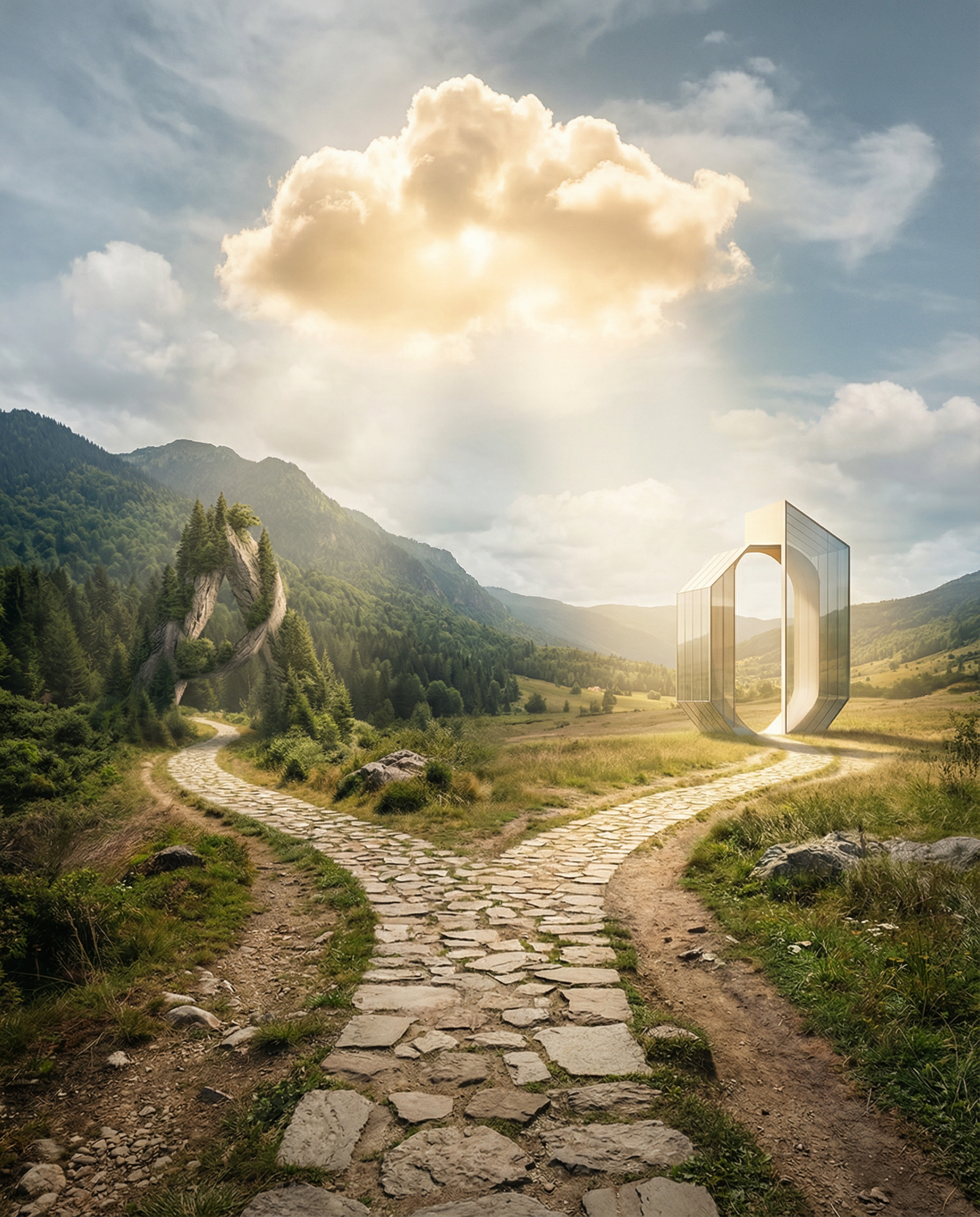 Visual metaphor of two diverging paths, one leading to Anthropic and the other to OpenAI, symbolizing AWS's simultaneous investment approach