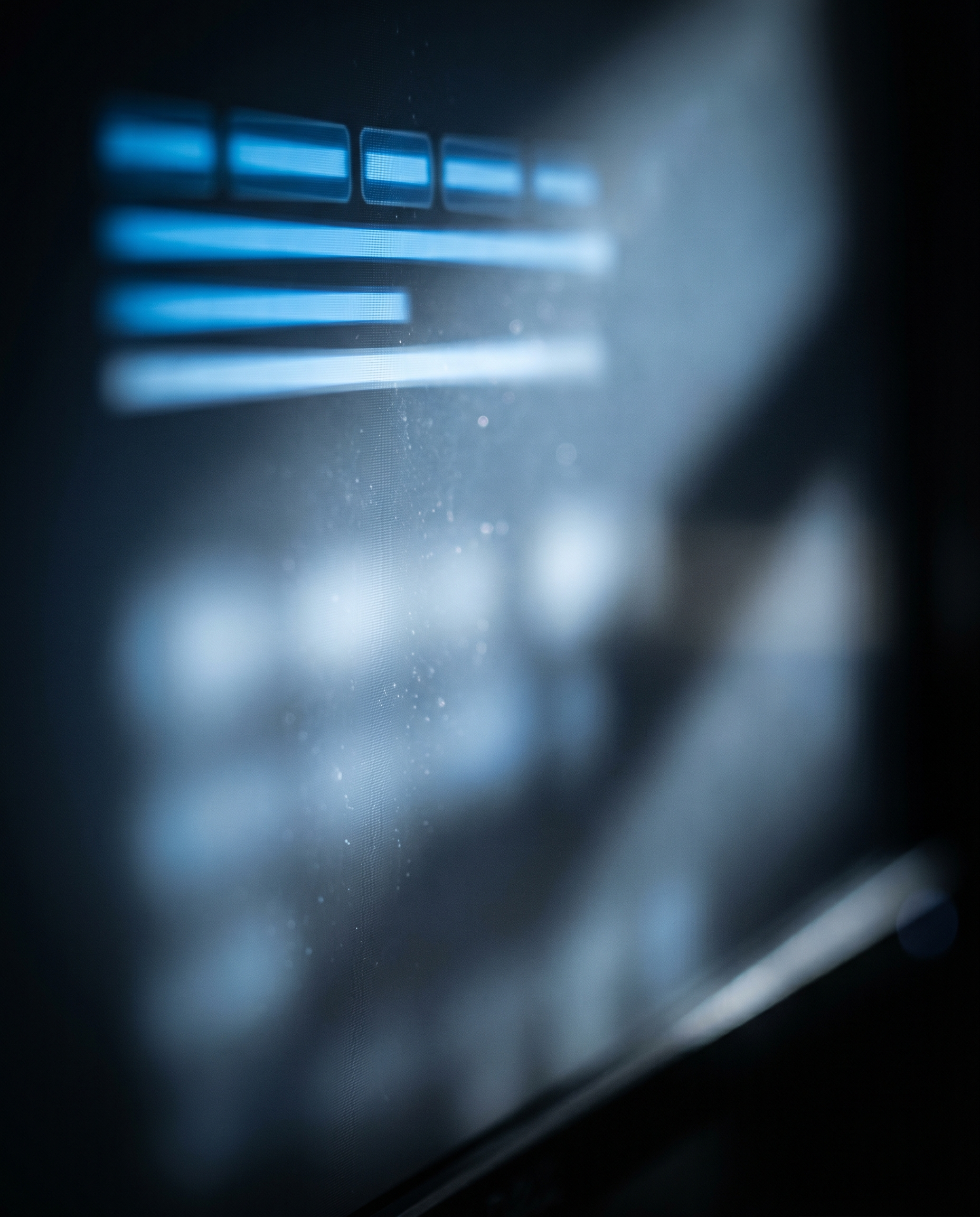 Photorealistic editorial photograph: extreme macro close-up of computer screen displaying search engine results page, shallow focus on first three ranking positions with blue hyperlinks, soft bokeh bl